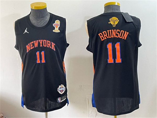 New York Knicks #11 Jalen Brunson Black 2026 Finals Champions Patch Statement Edition Stitched Jersey