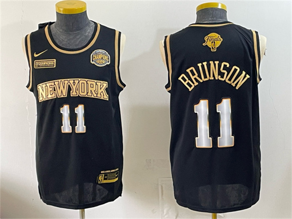 New York Knicks #11 Jalen Brunson Black Gold 2026 Finals & Eastern Conference Champions Patch Stitched Jersey