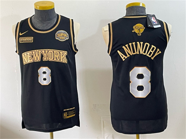 New York Knicks #8 OG Anunoby Black Gold 2026 Finals & Eastern Conference Champions Patch Stitched Jersey
