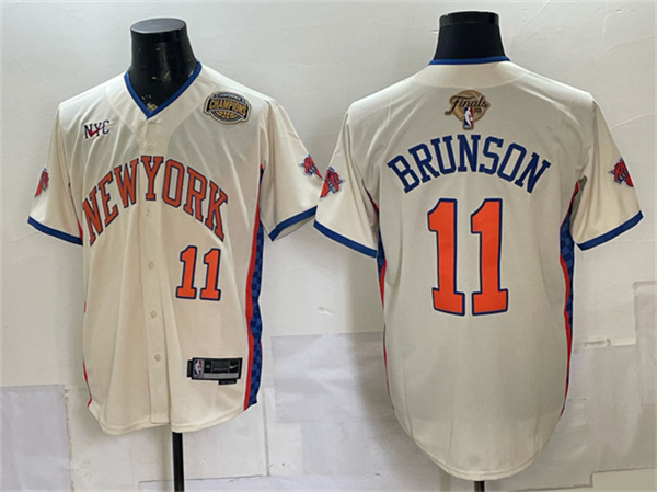 New York Knicks #11 Jalen Brunson Cream 2026 Finals & Eastern Conference Champions Patch Stitched Baseball Jersey