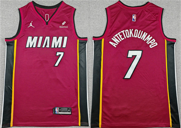 Miami Heat #7 Giannis Antetokounmpo Red 2025 Statement Edition Swingman Stitched Basketball Jersey