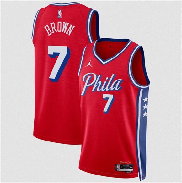 Philadelphia 76ers #7 Jaylen Brown Red 2026 Statement Edition Stitched Jersey