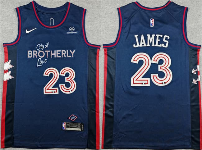 Philadelphia 76ers #23 LeBron James Navy 2023-24 City Edition With Patch Stitched Jersey