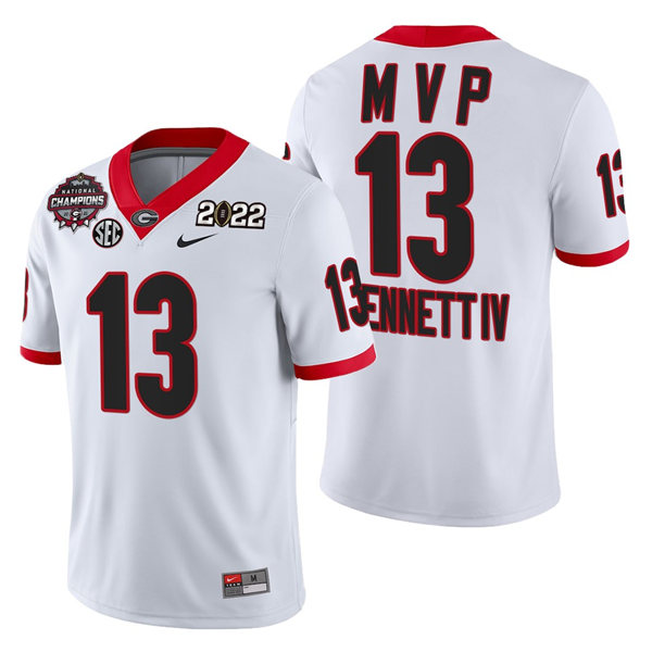 Georgia Bulldogs #13 Stetson Bennett IV White 2021-22 National Champions College Football Game MVP Jersey