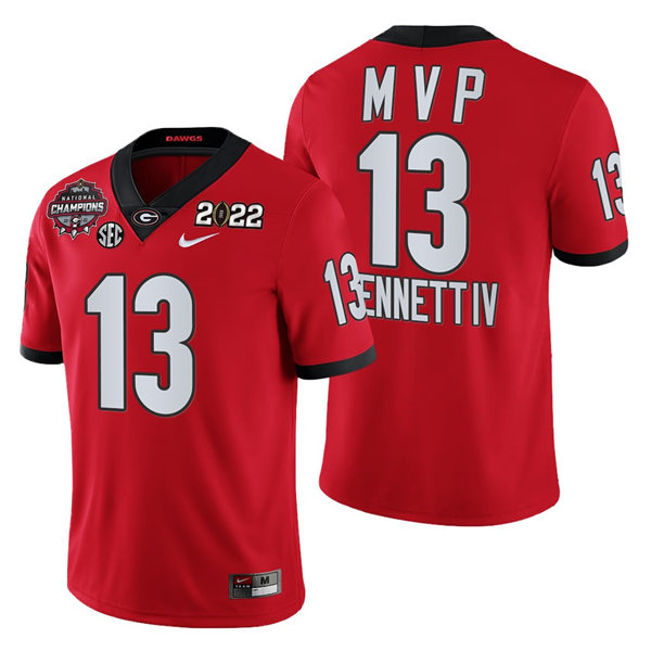 Georgia Bulldogs #13 Stetson Bennett IV Red 2021-22 National Champions College Football Game MVP Jersey