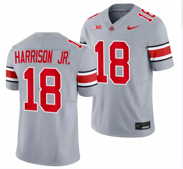 Ohio State Buckeyes #18 Marvin Harrison JR. Gray Limited Stitched Jersey Ohio State Buckeyes #18 Marvin Harrison JR. Gray Limited Stitched Jersey