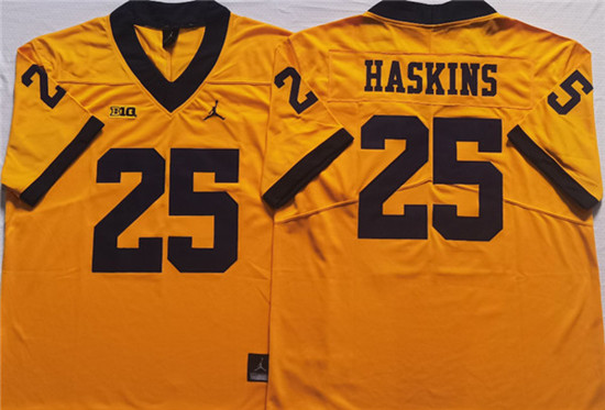 Michigan Wolverines #25 HASKINS Yellow Stitched Jersey Michigan Wolverines #25 HASKINS Yellow Stitched Jersey