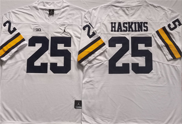 Michigan Wolverines #25 HASKINS White Stitched Jersey Michigan Wolverines #25 HASKINS White Stitched Jersey
