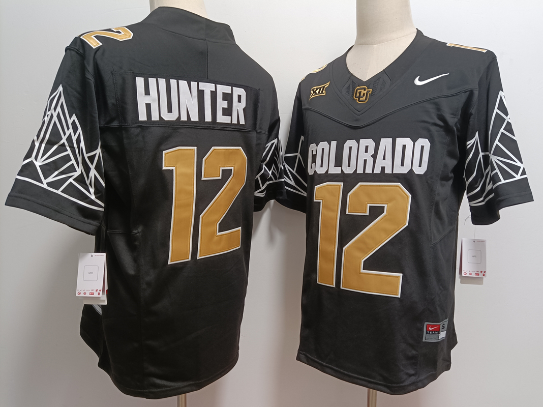 Colorado Buffaloes #12 Travis Hunter Black Gold With XII Patch FUSE Vapor Stitched Jersey