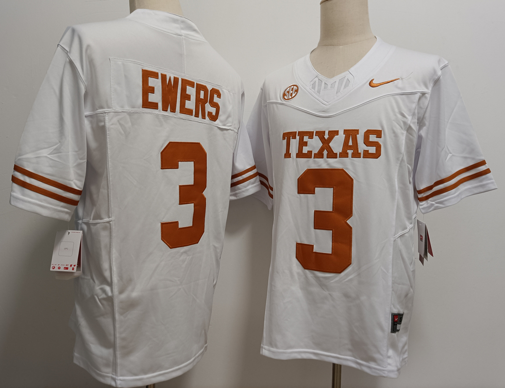 Texas Longhorns #3 Quinn Ewers White FUSE Stitched Jersey