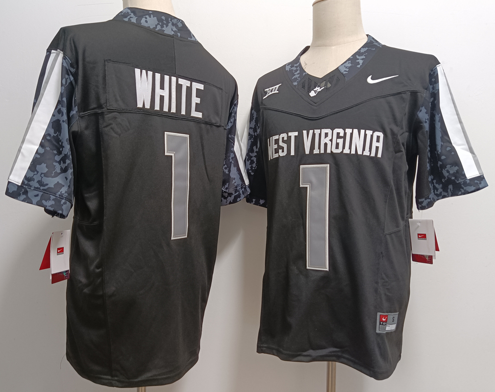 West Virginia Mountaineers #1 Jahiem White Black FUSE College Stitched Jersey