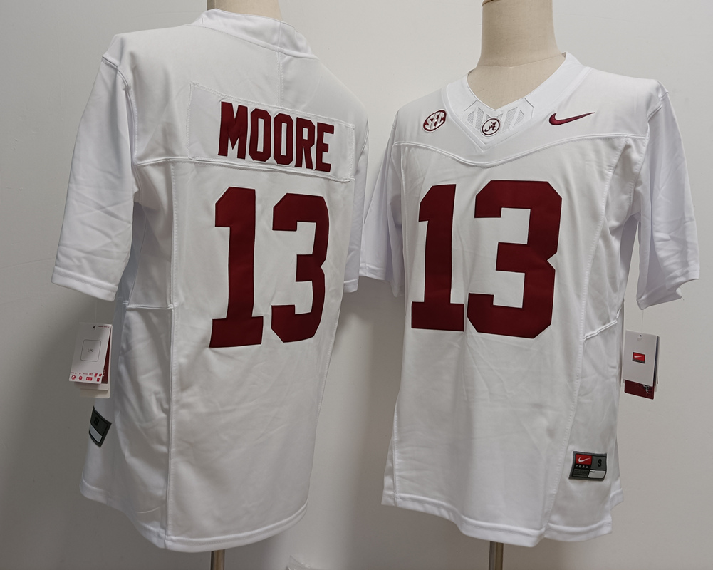 Alabama Crimson Tide #13 Malachi Moore White FUSE College Stitched Jersey