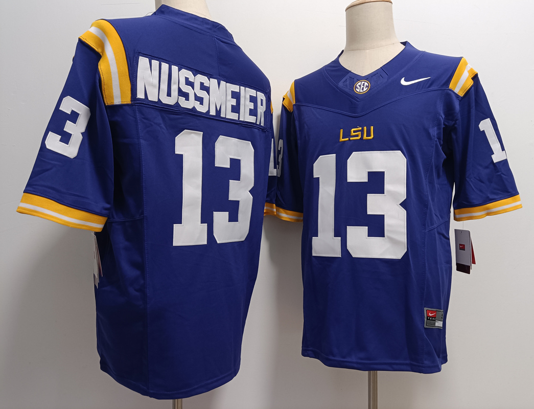 LSU Tigers #13 Garrett Nussmeier Purple FUSE College Stitched Jersey