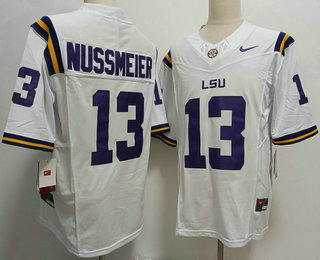 LSU Tigers #13 Garrett Nussmeier White FUSE College Stitched Jersey