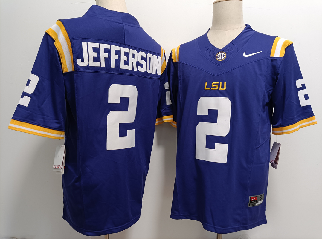 LSU Tigers #2 Justin Jefferson Purple FUSE College Stitched Jersey