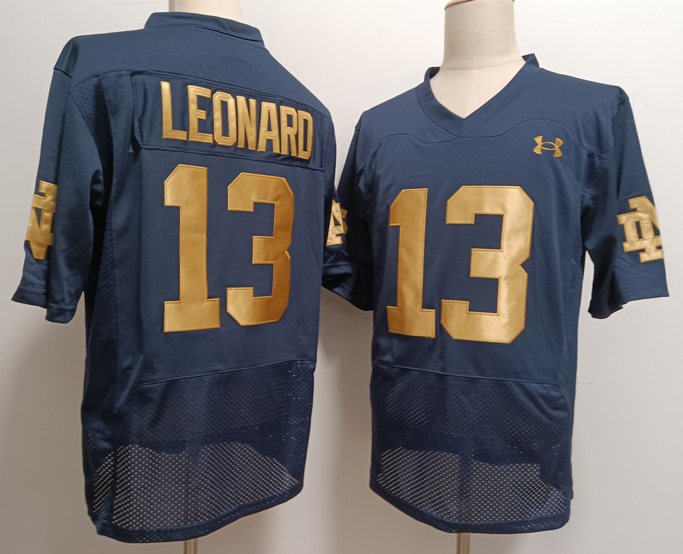 Notre Dame Fighting Irish #13 Riley Leonard Name Navy Blue College Stitched Jersey