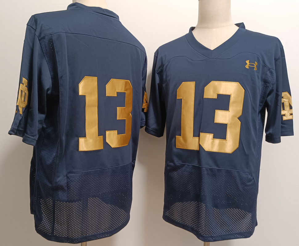 Notre Dame Fighting Irish #13 Riley Leonard Navy Blue College Stitched Jersey