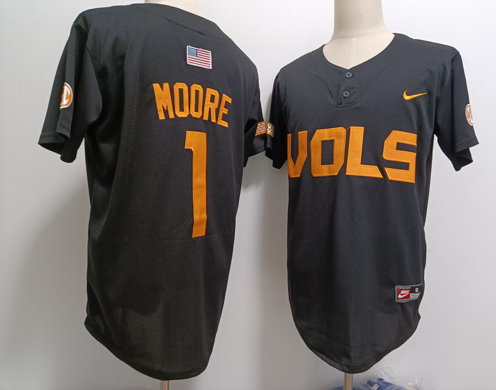 Tennessee Volunteers #1 Christian Moore Grey With Patch Stitched Baseball Jersey