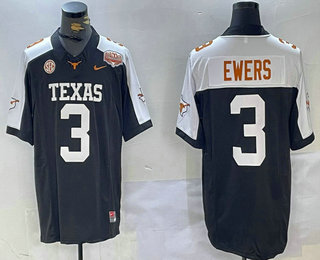 Texas Longhorns #3 Quinn Ewers Black White 100TH FUSE College Stitched Jersey