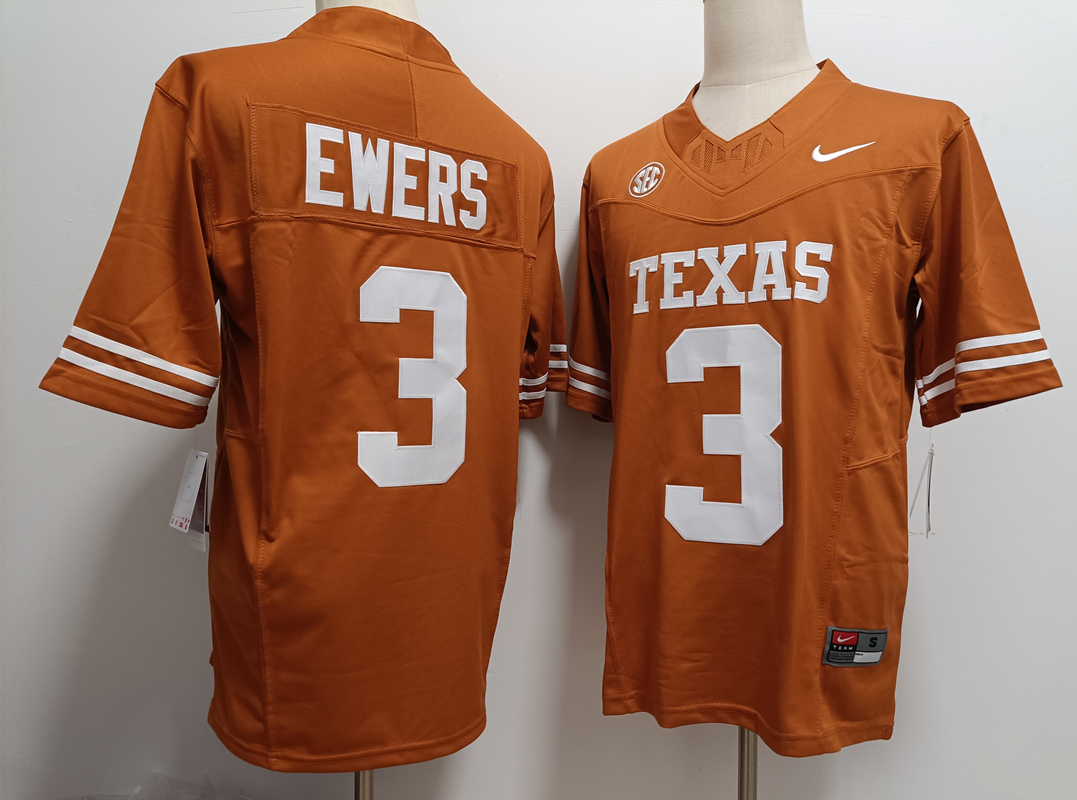 Texas Longhorns #3 Quinn Ewers Orange FUSE College Stitched Jersey
