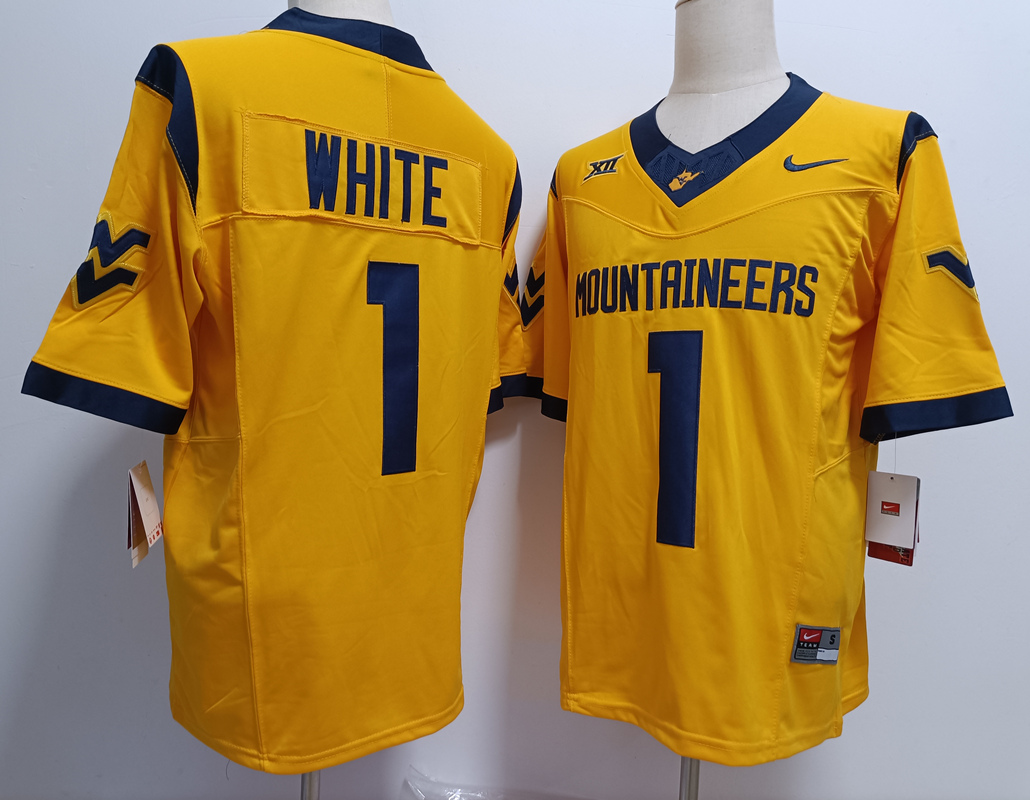 West Virginia Mountaineers #1 Jahiem White Yellow FUSE College Stitched Jersey