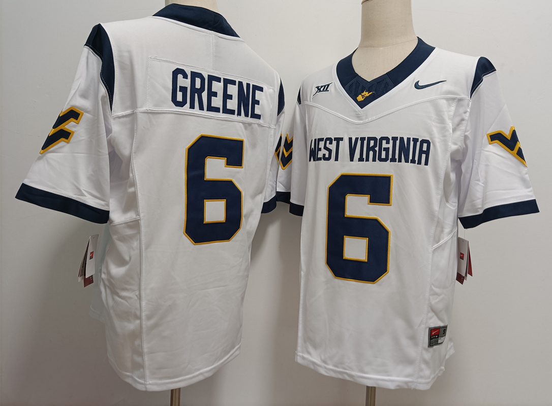 West Virginia Mountaineers #6 Garrett Greene White FUSE College Stitched Jersey