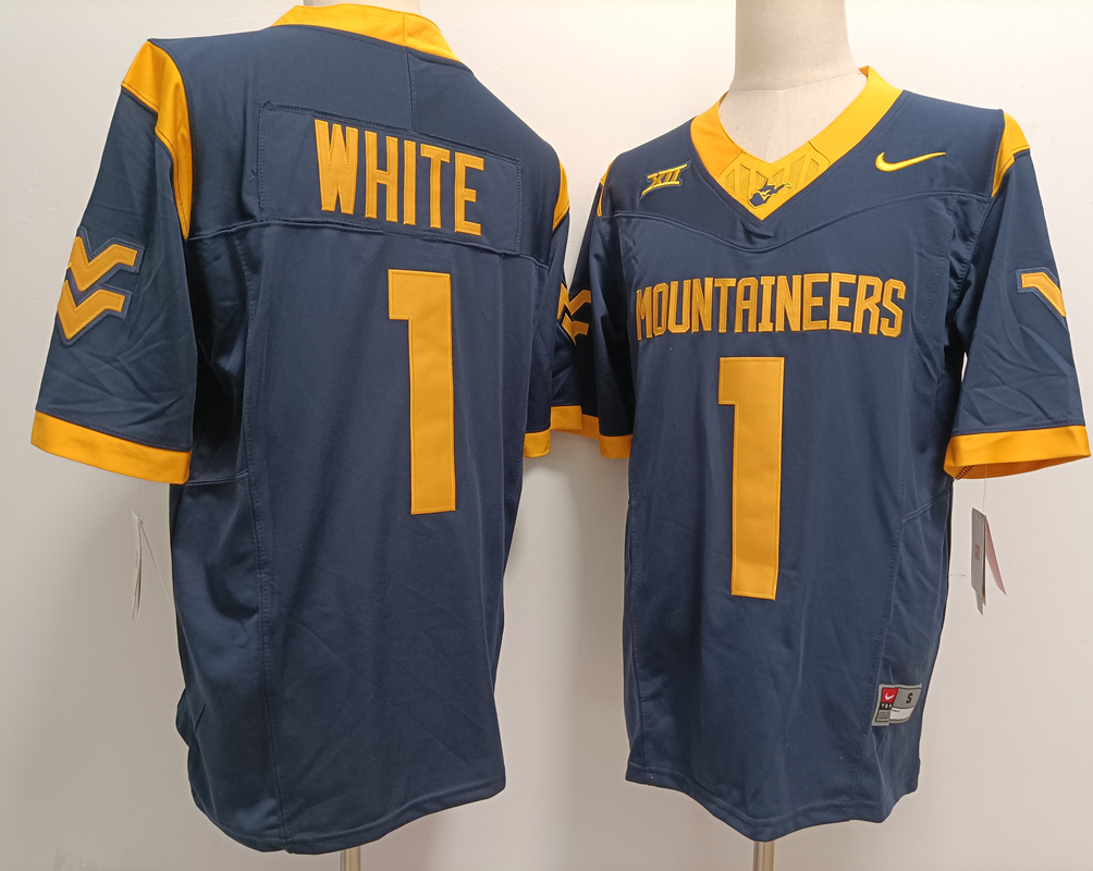 West Virginia Mountaineers #1 Jahiem White Navy FUSE College Stitched Jersey