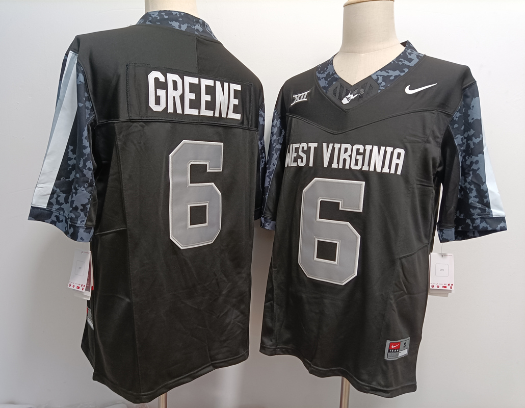 West Virginia Mountaineers #6 Garrett Greene Black FUSE College Stitched Jersey