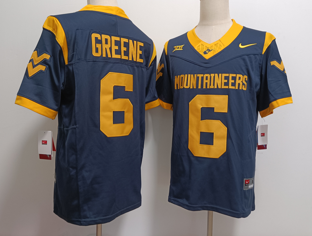West Virginia Mountaineers #6 Garrett Greene Navy FUSE College Stitched Jersey