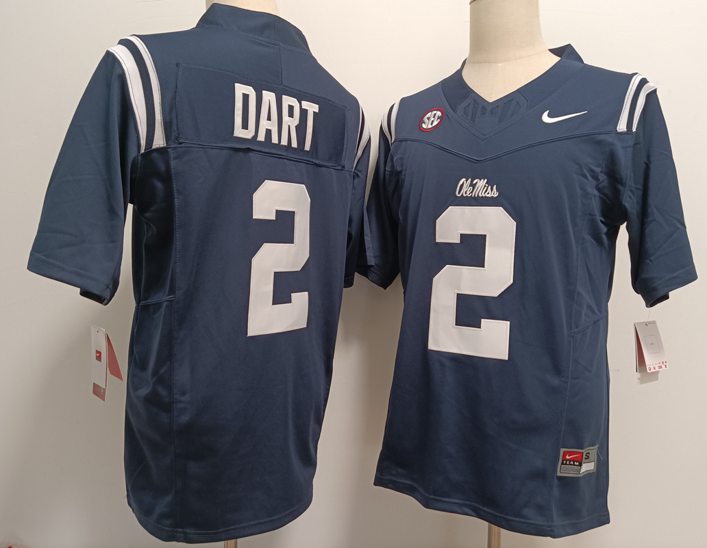 Ole Miss Rebels #2 Jaxson Dart Navy Blue FUSE College Football Jersey