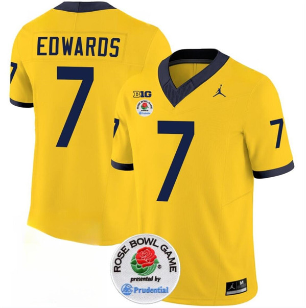 Michigan Wolverines #7 Donovan Edwards Yellow Rose Bowl Patch Stitched Jersey Michigan Wolverines #7 Donovan Edwards Yellow Rose Bowl Patch Stitched Jersey