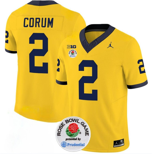Michigan Wolverines #2 Blake Corum Yellow Rose Bowl Patch Stitched Jersey Michigan Wolverines #2 Blake Corum Yellow Rose Bowl Patch Stitched Jersey