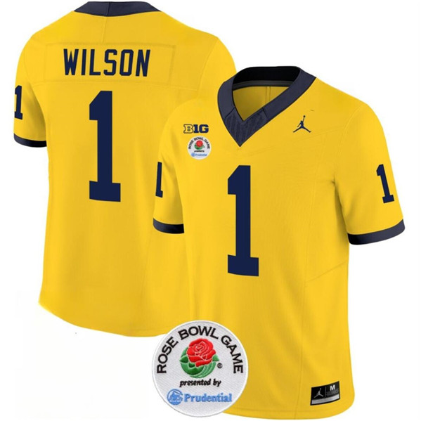 Michigan Wolverines #1 Roman Wilson Yellow Rose Bowl Patch Stitched Jersey