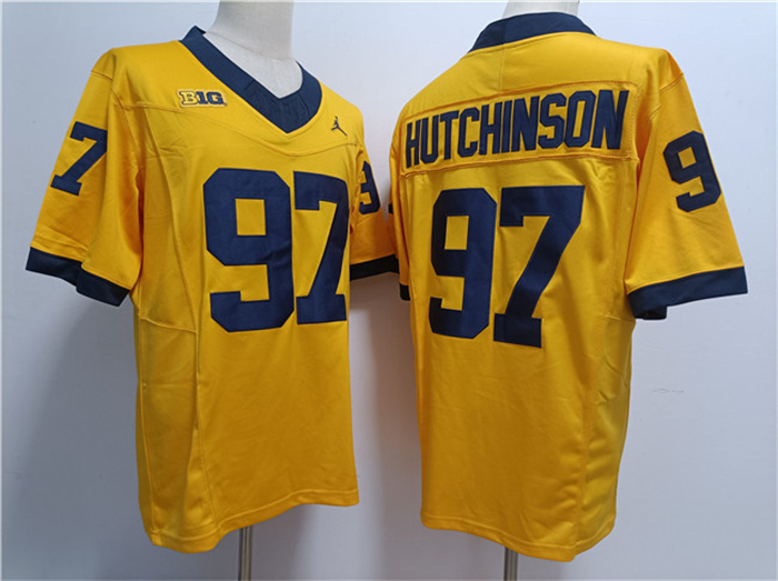 Michigan Wolverines #97 Aidan Hutchinson Yellow Stitched Jersey Michigan Wolverines #97 Aidan Hutchinson Yellow Stitched Jersey