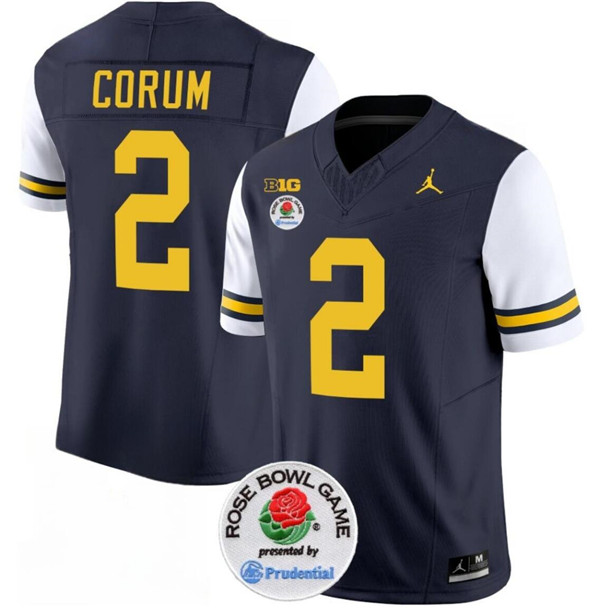 Michigan Wolverines #2 Blake Corum Navy White Rose Bowl Patch Stitched Jersey Michigan Wolverines #2 Blake Corum Navy White Rose Bowl Patch Stitched Jersey