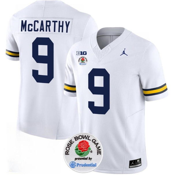 Michigan Wolverines #9 J.J. McCarthy White Rose Bowl Patch Stitched Jersey Michigan Wolverines #9 J.J. McCarthy White Rose Bowl Patch Stitched Jersey