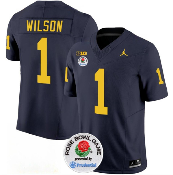 Michigan Wolverines #1 Roman Wilson Navy Blue Rose Bowl Patch Stitched Jersey