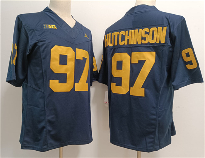 Michigan Wolverines #97 Aidan Hutchinson Navy Stitched Jersey Michigan Wolverines #97 Aidan Hutchinson Navy Stitched Jersey