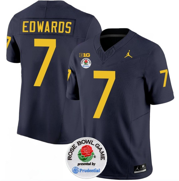 Michigan Wolverines #7 Donovan Edwards Navy Blue Rose Bowl Patch Stitched Jersey Michigan Wolverines #7 Donovan Edwards Navy Blue Rose Bowl Patch Stitched Jersey