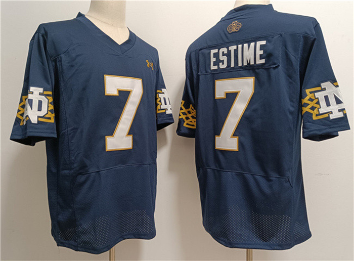 Notre Dame Fighting Irish #7 Audric Estime Navy With Name Limited Stitched Jersey