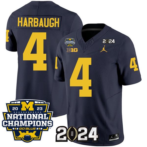 Michigan Wolverines #4 Jim Harbaugh Navy With 2023 National Champions Patch Stitched Jersey Michigan Wolverines #4 Jim Harbaugh Navy With 2023 National Champions Patch Stitched Jersey