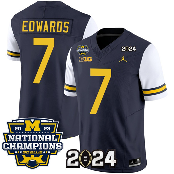 Michigan Wolverines #7 Donovan Edwards Navy White With 2023 National Champions Patch Stitched Jersey Michigan Wolverines #7 Donovan Edwards Navy White With 2023 National Champions Patch Stitched Jersey