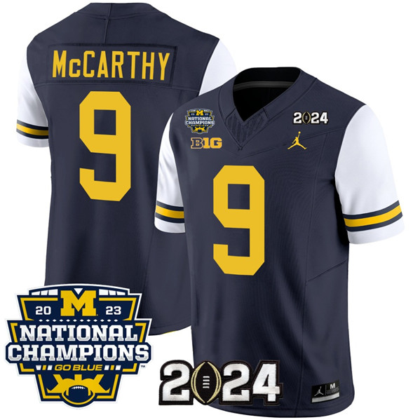 Michigan Wolverines #9 J.J. McCarthy Navy White With 2023 National Champions Patch Stitched Jersey Michigan Wolverines #9 J.J. McCarthy Navy White With 2023 National Champions Patch Stitched Jersey