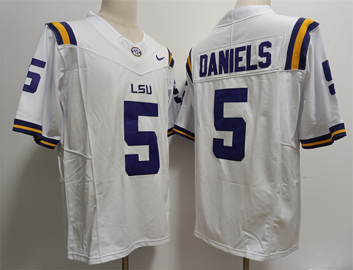 LSU Tigers #5 Jayden Daniels White Stitched Jersey