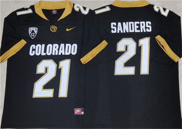 Colorado Buffaloes #21 Shilo Sanders Black 2023 With PAC-12 Patch Stitched Football Jersey