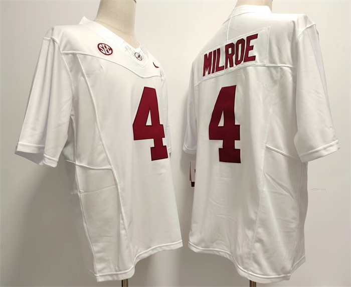 Alabama Crimson Tide #4 Jalen Milroe White Stitched Football Jersey