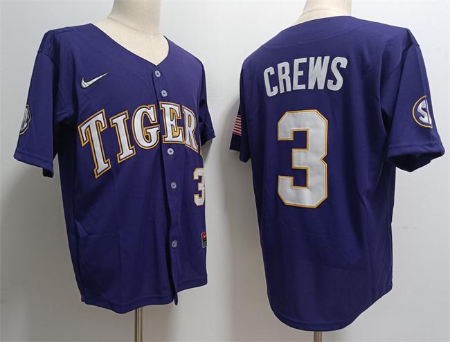 LSU Tigers #3 ylan Crews Purple 2023 Stitched Baseball Jersey