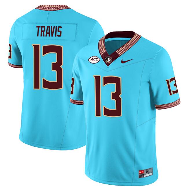 Florida State Seminoles #13 Jordan Travis Teal Stitched Jersey