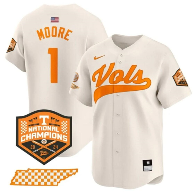 Tennessee Volunteers #1 Christian Moore Cream 2024 Champions Stitched Jersey