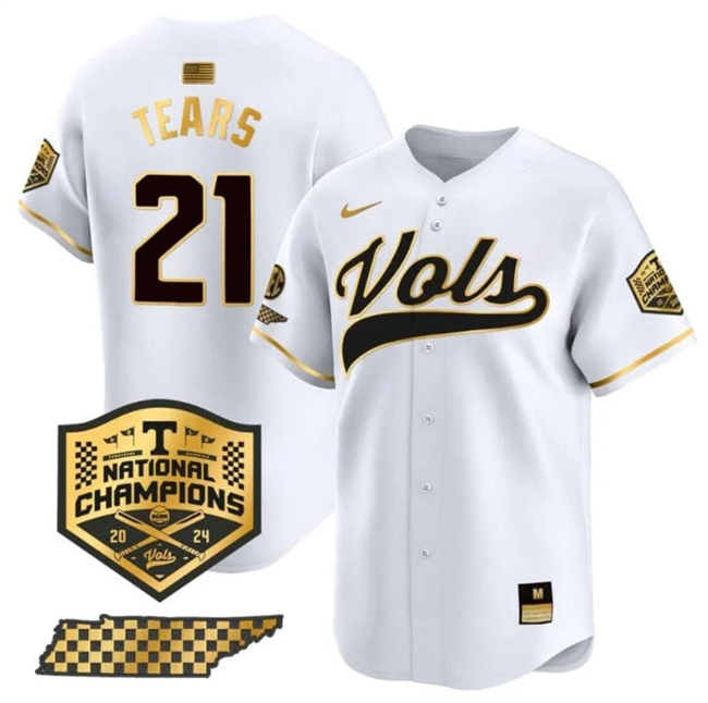 Tennessee Volunteers #21 Kavares Tears White Gold 2024 Champions Stitched Jersey
